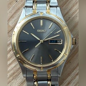 Seiko Vintage Men’s Watch Gray Dial Two-Tone Bracelet Date Window New Crystal